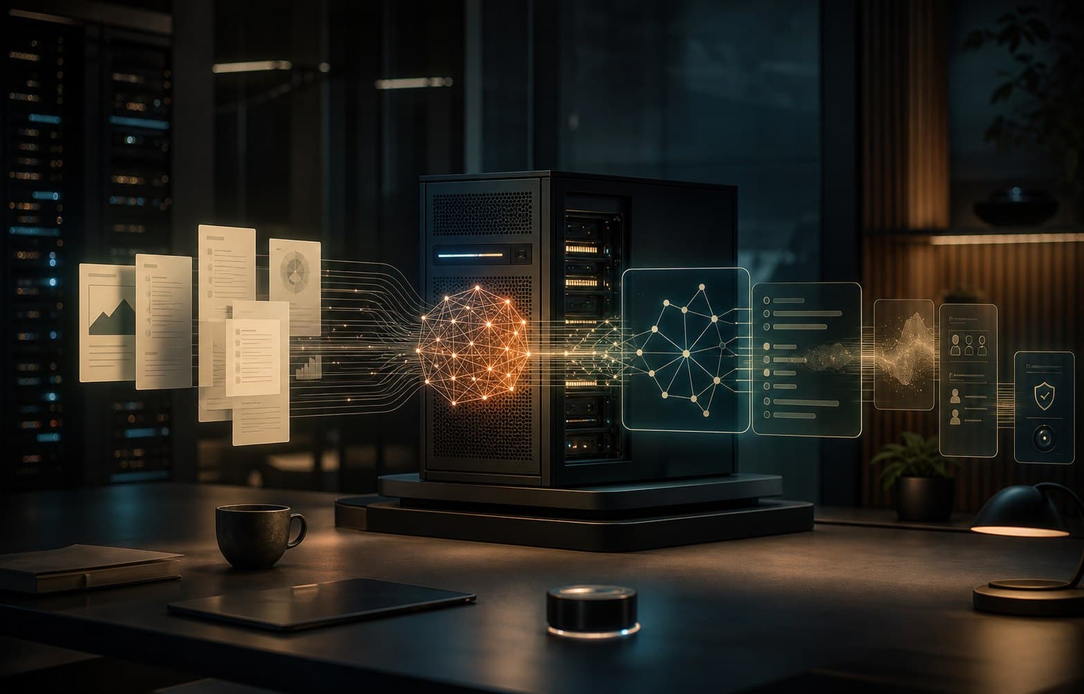 Server Local AI privat dengan alur dokumen, knowledge graph, dan panel keamanan data